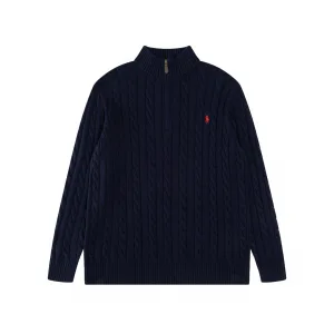 Designer Reps Ralph Lauren Overcoat Red Cotton Wool Blend Cable Knit Easy To Match Retro Preppy Style Spring Autumn Winter And