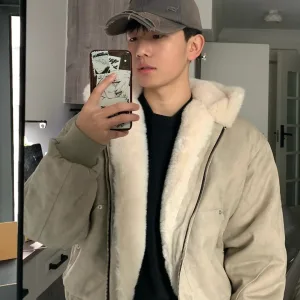 Super Clone High Quality Stone Island Outerwear Ash Cotton Twill Faux Mink Fur Fleece Winter Relaxed Silhouette
