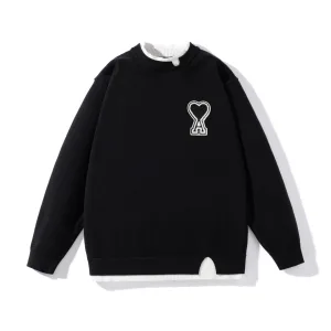 High Quality Super Clone Ami Sweater Red Wool Blend Autumn Winter And Embroidery