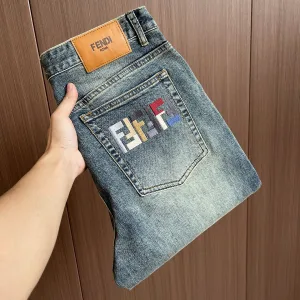 Reps Designer Fendi Jeans Ash Denim High-End Quality Autumn Winter Embroidery
