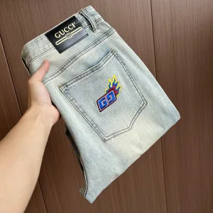 Reps AAA Gucci Jeans Ash Denim High-End Quality Winter Embroidery