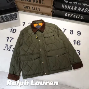 Designer High Quality Ralph Lauren Cotton-Padded Coat Green Cotton Nylon Corduroy Fabric