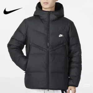 AAA Designer Nike Down Jacket Red Fleece Water-Repellent Fabric Patch Zippered Pocket
