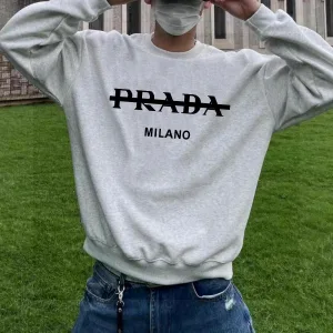AAA Luxury Prada Sweatshirt Black Fleece Suede Autumn