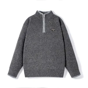 Luxury Designer Prada Sweater Red Wool Blend Genuine Leather Autumn Winter And