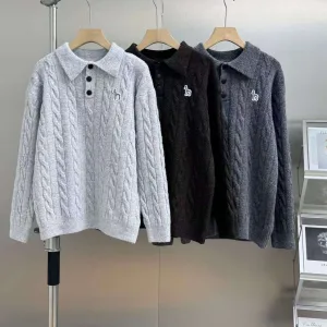 Super Clone Luxury Hazzys Sweater Brown Wool Down Cable Knit Urban Chic Autumn Winter