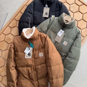High Quality Carhartt Coat Green Down Water-Repellent Fabric Retro Logo