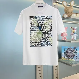 Luxury High Quality Louis Vuitton Short-Sleeved T-Shirt Cotton Fine Plain Weave Understated Luxury