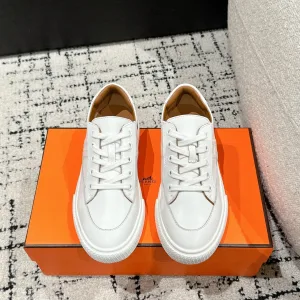 Luxury Hermes Sneakers White Sheepskin Cowhide Pu Outsole Tpu Simple And Versatile Urban Style