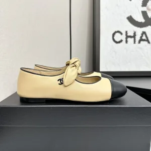 Designer Luxury Chanel Mary Jane Shoes Black Genuine Leather Cowhide Spring Early Color Blocking