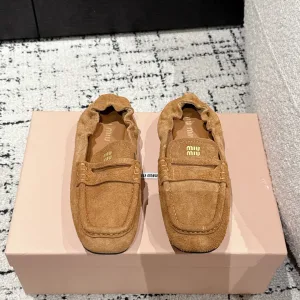 Designer Miu Loafers Red Sheepskin Cowhide Rubber Spring Summer