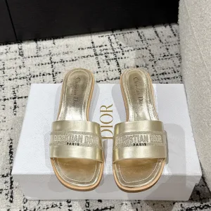 Luxury Dior Slippers Red Genuine Leather Sheepskin Summer Embroidery