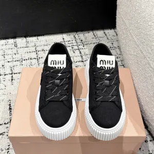Designer Miu Sneakers Red Silk Cowhide Rubber Easy To Match Spring Early