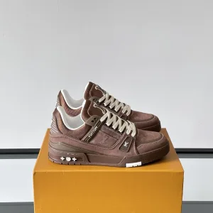 Designer High Quality Louis Vuitton Sneakers Red Microfiber Mesh Pu Outsole Tpu