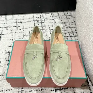Reps High Quality Loro Piana Loafers Red Sheepskin Suede Rubber Outsole