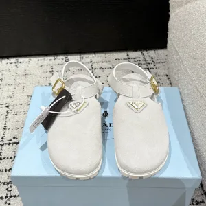 Super Clone Designer Prada Sandals Red Sheepskin Suede
