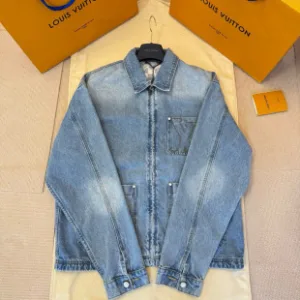 High Quality Louis Vuitton Outerwear Red Cotton Suede Denim Patch