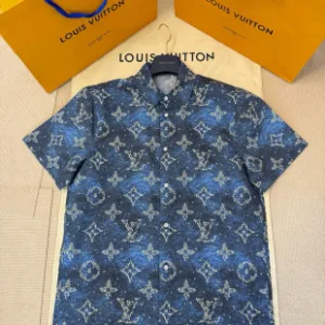 High Quality Louis Vuitton Short-Sleeved Shirts Red Cotton Poplin Summer