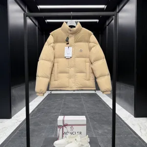 Designer Moncler Outerwear Red Down Polyester Nylon Jacquard Lace Fabric Zippered Pocket