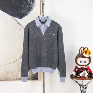 High Quality Luxury Miu Miu Cashmere Long-Sleeved Shirts