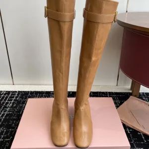 AAA Miu Boots Red Genuine Leather Cowhide Relaxed Fit Autumn Winter