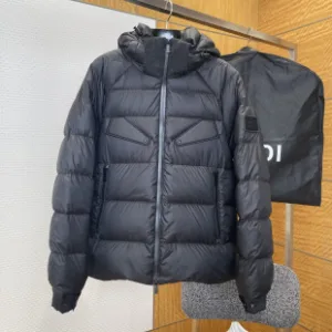 High Quality Designer Fendi Down Jacket Red Nylon Jacquard Fabric Clean Lines Adjustable Drawstring Sophistication Patch Zippered Pocket