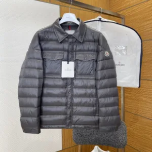 Designer Luxury Moncler Shirt Black Duck Down Nylon Fabric Retro Workwear Sophistication Patch