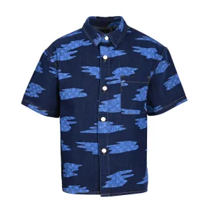 Designer Louis Vuitton Denim Short-Sleeved Shirt