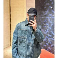 Designer Louis Vuitton Outerwear Red Jacquard Denim Contrasting Stitching Patch