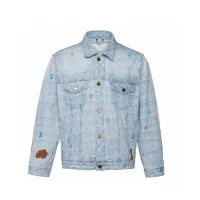 AAA High Quality Louis Vuitton Jacket Red Twill Jacquard Denim Pattern Embroidery Patch