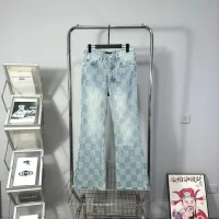 Reps Luxury Louis Vuitton Jeans Red Cotton Twill Jacquard Denim Pattern Drawstring Adjustment