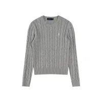 AAA High Quality Ralph Lauren Sweater Red Cotton Pure Cable Knit Easy To Match Embroidery