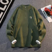 Luxury Fila Sweater Green Wool Down Exquisite Workmanship Autumn Winter Slim Fit