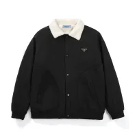 Luxury Prada Outerwear Red Wool Lambswool Genuine Leather Suede Autumn Winter And