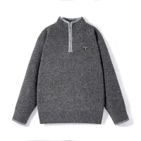 Luxury Designer Prada Sweater Red Wool Blend Genuine Leather Autumn Winter And