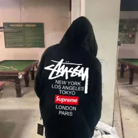 Designer Supreme Hoodies Blue Cotton Fleece Winter