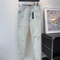 Super Clone Reps Ami Jeans Red Distressed Street Style Streetwear Slim Fit Patch