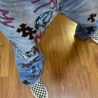 Designer High Quality Chrome Hearts Jeans Red Cotton Pure Denim
