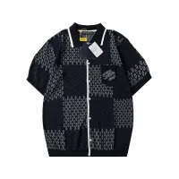 High Quality Ami Short-Sleeved Shirts Red Cotton Jacquard Elegant Style Color Blocking