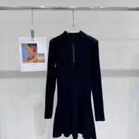 High Quality Luxury Louis Vuitton Leather Long-Sleeved Dress