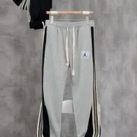 High Quality Designer Jordan Sweatpants Black Cotton Pure Street Style Autumn Side Webbing