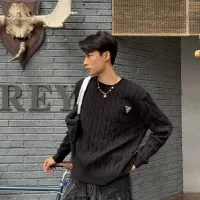 Designer Prada Sweater Black Cable Knit Simple And Elegant Spring Autumn Winter Patch