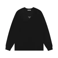 Super Clone Prada Long-Sleeved T-Shirt Black Cotton Pure Ribbed Fabric