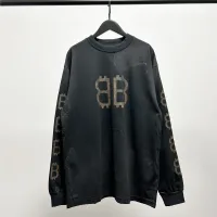 AAA Balenciaga Long-Sleeved T-Shirt Red Cotton Pure Autumn Neckline Stitching