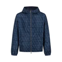 AAA Designer Fendi Trench Coat Blue Nylon Elegant Style Leather Patch