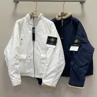 High Quality Stone Island Down Jackets Blue Fleece Ribbed Fabric Winter Patch