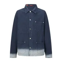 Designer Luxury Gucci Long-Sleeved Shirt Blue Cotton Twill Jacquard Denim Patch
