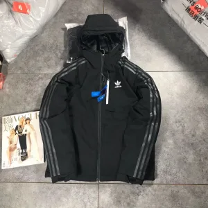 Reps Designer Adidas Cotton-Padded Coat Black Cotton Down Polyester Winter Three-Proof Fabric Slim Fit Windproof Cuffs