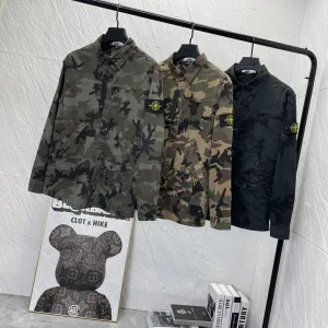 High Quality Stone Island Shirt Green Cotton Denim Retro Workwear