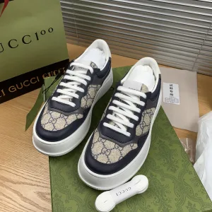 High Quality Gucci Sneakers White Embossed Leather Rubber Easy To Match Embossing Process